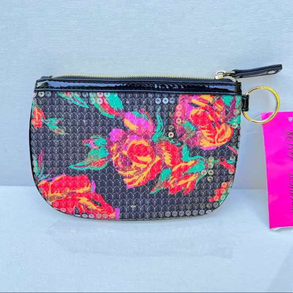 Betsey Johnson Rosey Black Red  Top Zip Coin Wallet Sequins BB11565 - Picture 7 of 12